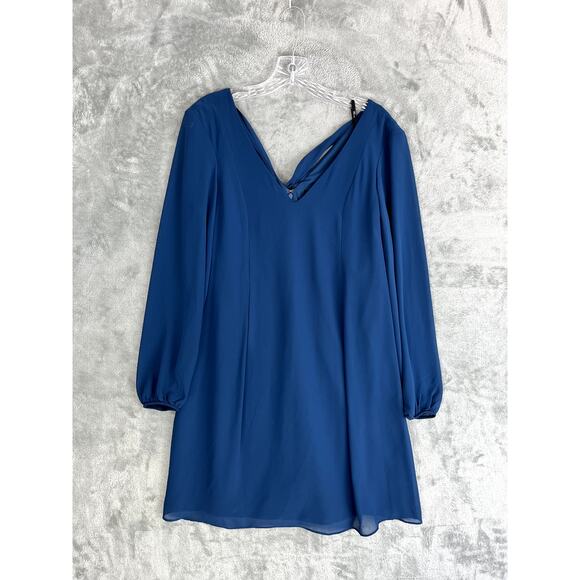Macys Inc NWT Sheer Sleeve Dress XS Blue Tie Back V Neck Flowy - Picture 7 of 16